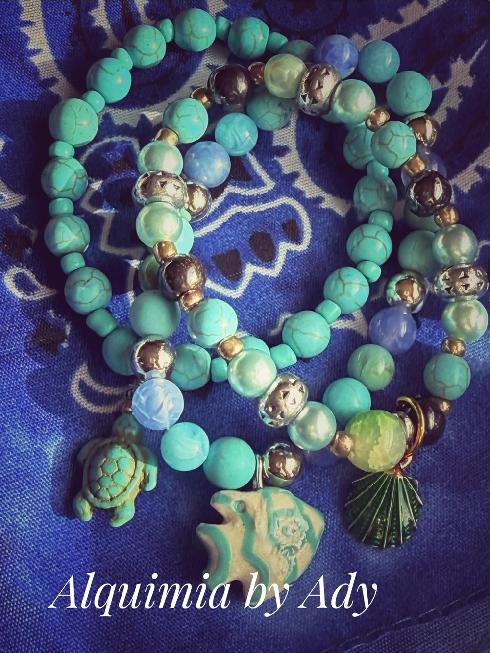Beaded colorful turquoise  bracelet GOLD SHELL 🐚 CHARM